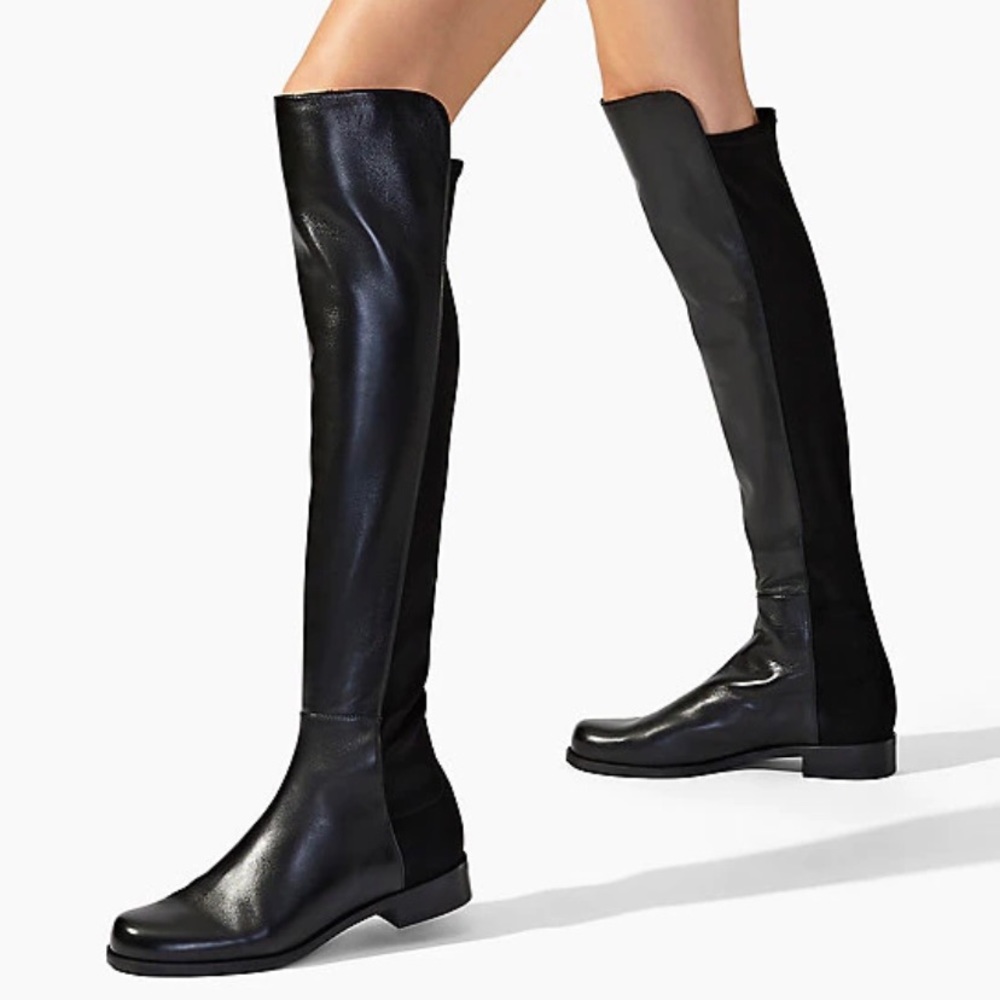 Stuart Weitzman Black 50/50 Leather OTK Knee Boots